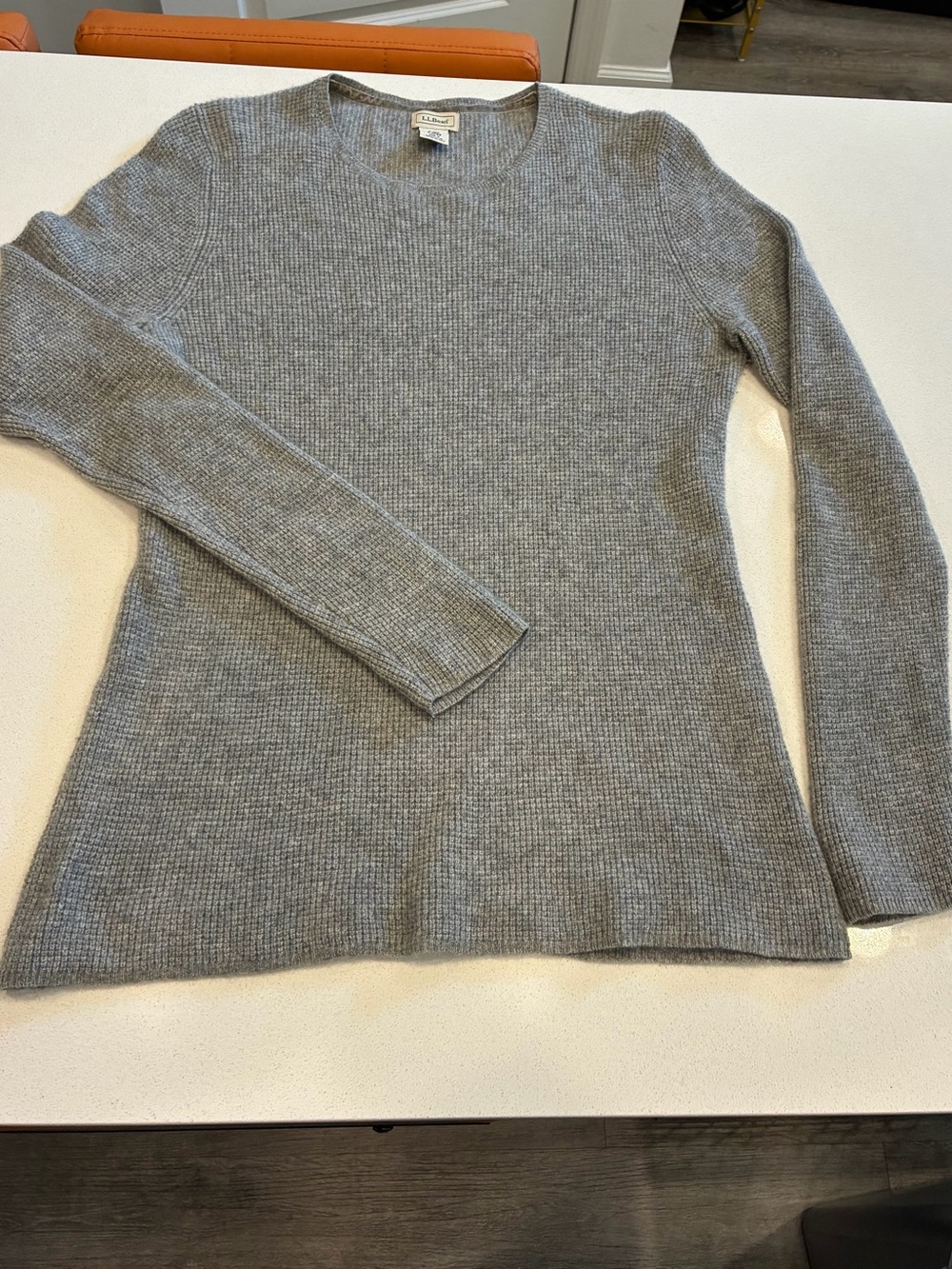 L.L. Bean Women's Light Gray Crewneck Ribbed Sweater